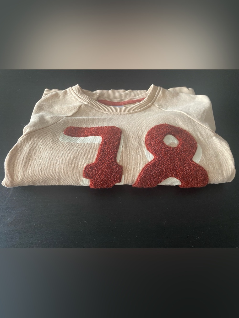H&M Kids 100% Cotton Varsity Sweatshirt Beige Red Chenille Patch 78 2T 3T EUC - Picture 3 of 11
